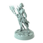 3D printed Skull Collectors A female orc holding a double-bladed axe with spiked armor standing on a cracked stone base from the Iron Skull Orcs theme