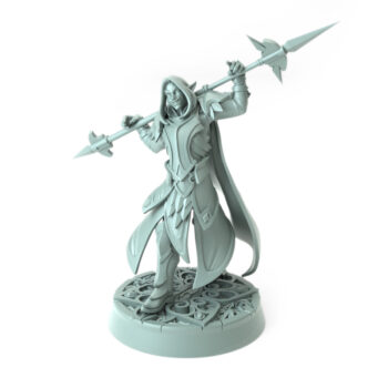 Elven warrior with spear in a calm confident stance detailed resin model.