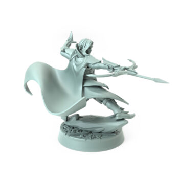 Dynamic elven archer sliding with a bow intricate resin model.