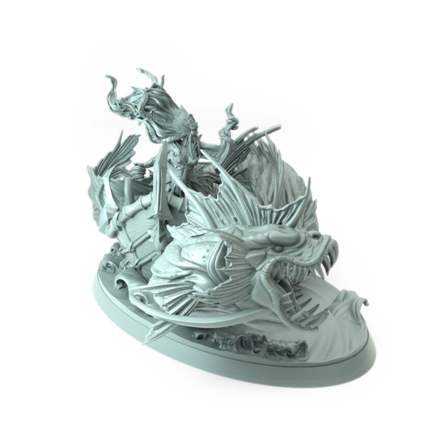 High-detail 3D-printed model of The Siren Queen riding an anglerfish mount.