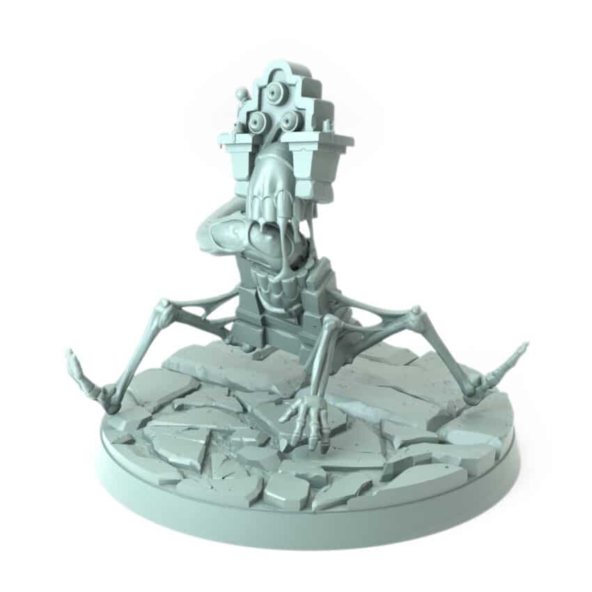 Tombstone Mimic 3D-printed tombstone monster with skeletal limbs and teeth tabletop gaming