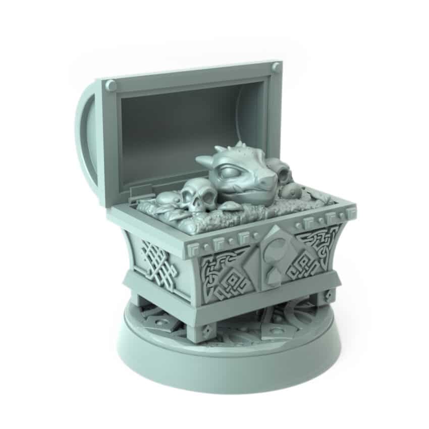 Treasure A Trinkets 3D printed dwarven treasure chest with skulls and trinkets