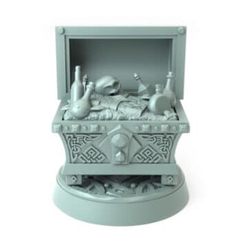 Treasure B Potions 3D printed dwarven treasure chest with potions and skull