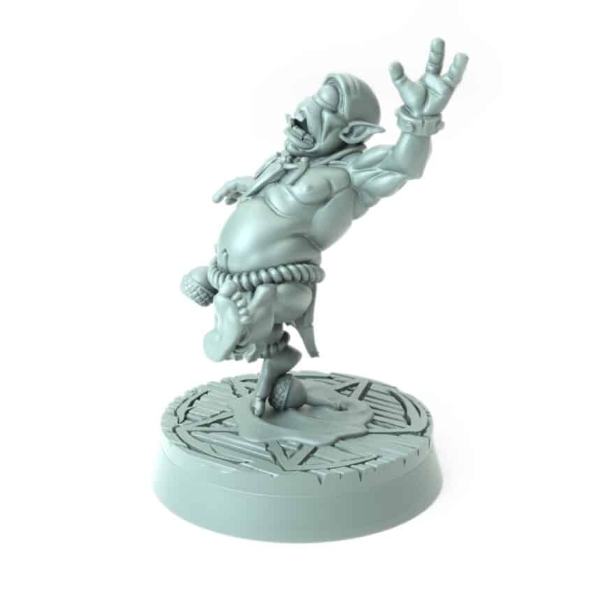 3D-printed fantasy miniature Tripping Over Cyclops in a humorous pose