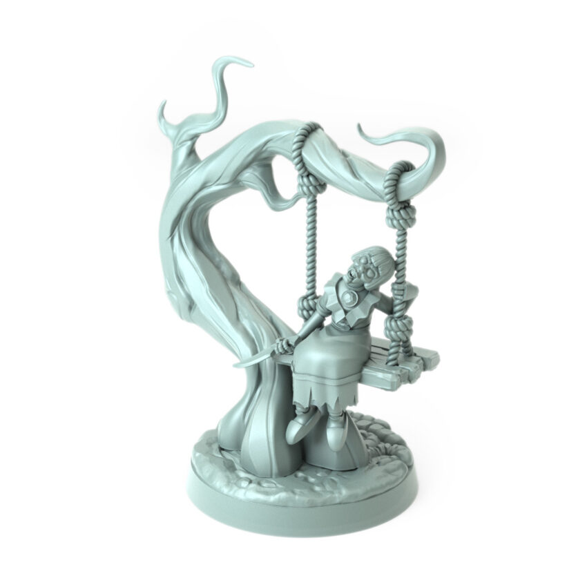 Twisted Tommy 3D-printed haunted child figure on a swing for Halloween and dark fantasy tabletop RPGs