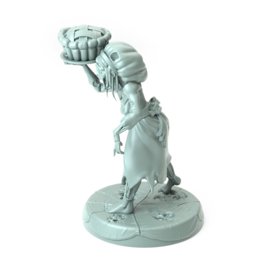 Undead Cook 3D-printed haunted cook holding a sinister pie for Halloween and dark fantasy tabletop RPGs