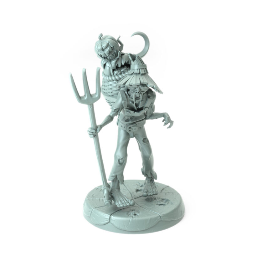 Undead Peasant 3D-printed zombie farmer with pumpkin companion for dark fantasy and Halloween-themed tabletop RPGs