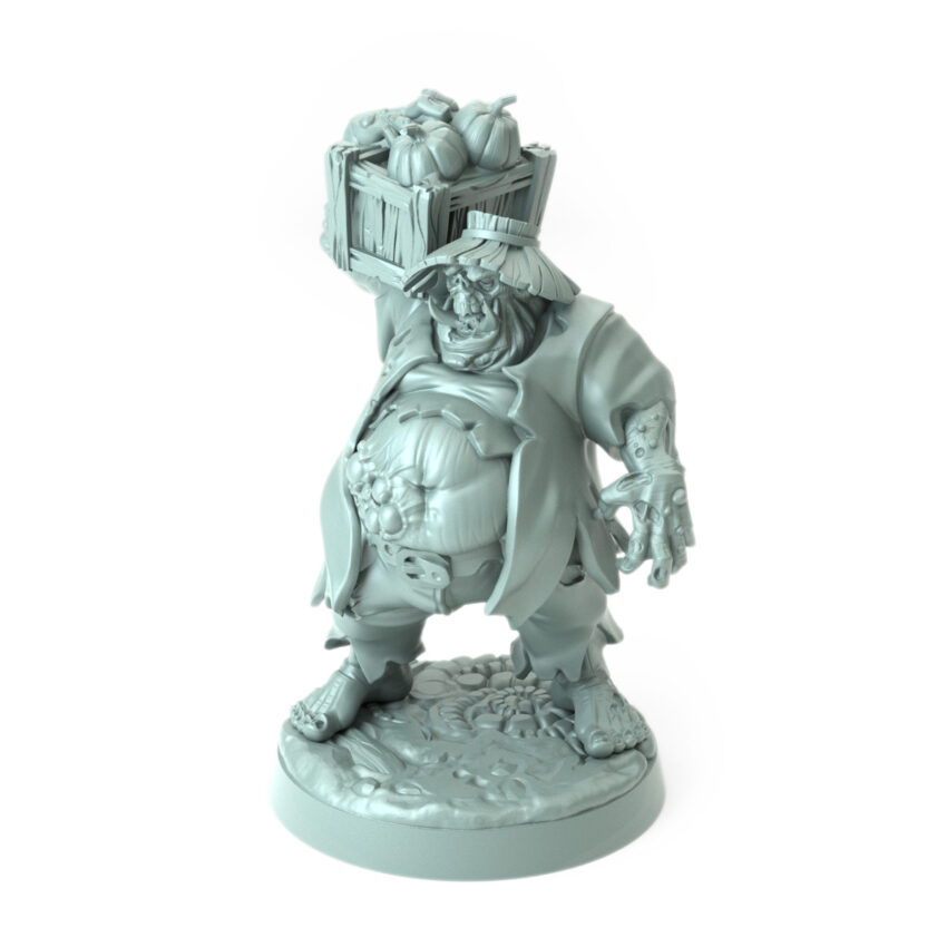 Undead Worker 3D-printed decaying worker with pumpkins for dark fantasy and Halloween-themed tabletop RPGs