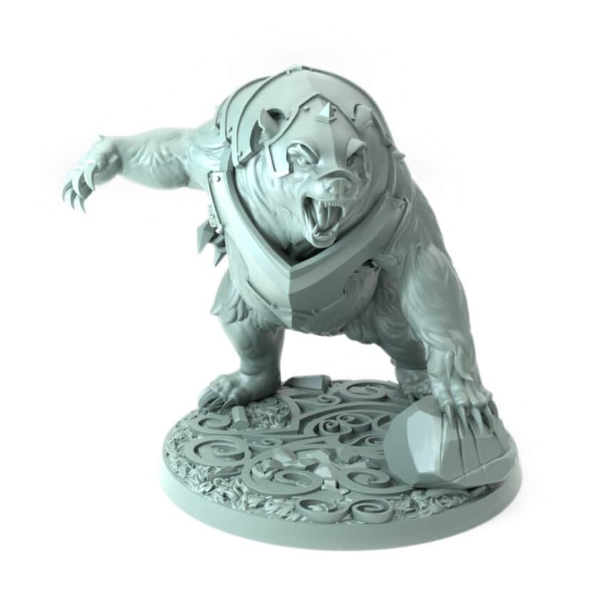 Powerful armored bear with intricate details perfect for RPGs and collectors.