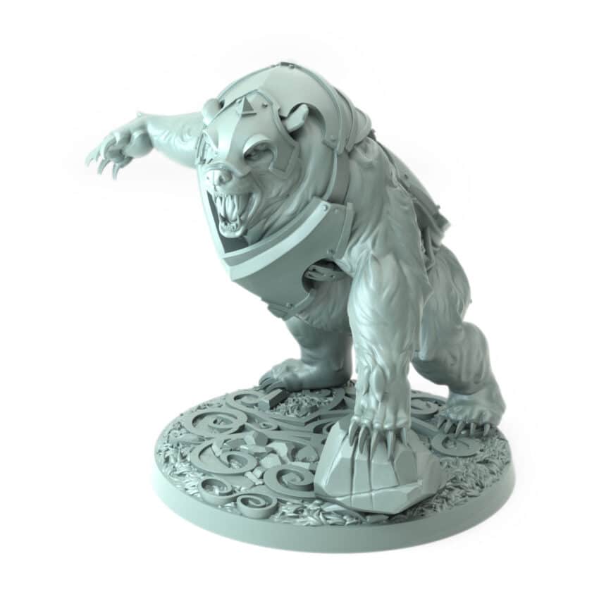 Powerful armored bear with intricate details perfect for RPGs and collectors.