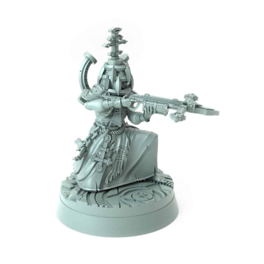 high detail 3D printed battle nun miniature with crossbow weapon for tabletop games