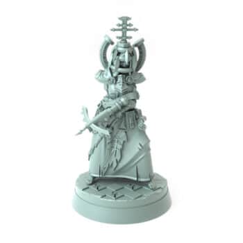 highly detailed 3D printed dark cleric figure with ceremonial weapon for tabletop games