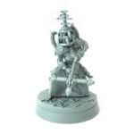 highly detailed kneeling 3D printed cleric mini with cross-shaped weapon for tabletop games