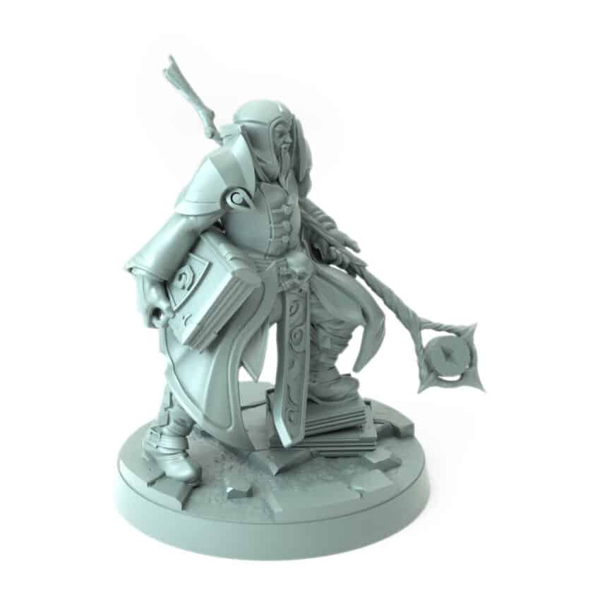 Wizard 3D-printed powerful sorcerer with staff and books fantasy tabletop gaming