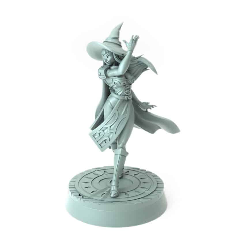 3D-printed fantasy miniature Zephyra walking with a flowing cloak