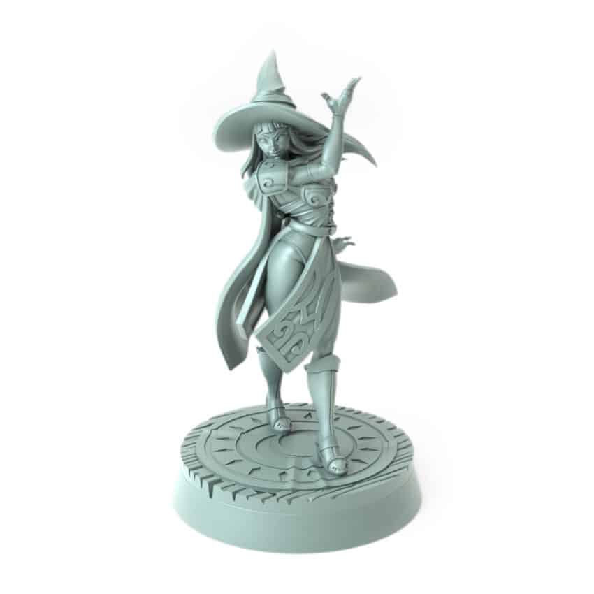 3D-printed fantasy miniature Zephyra walking with a flowing cloak